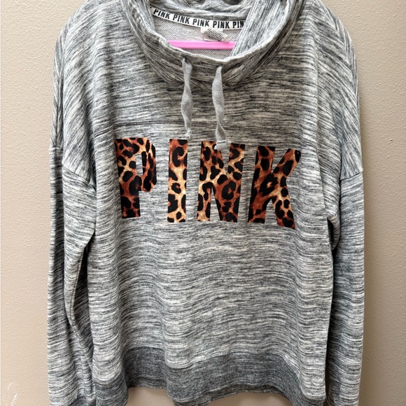 Victoria's Secret Tops - Rare/Vintage- PINK-Victoria's Secret Gray Hoodie with Leopard PINK -Large EUC